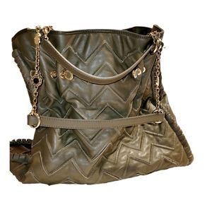 BVLGARI Tina Lambskin Leather Handbag with Jewel Medallion Gold-tone Chain Strap